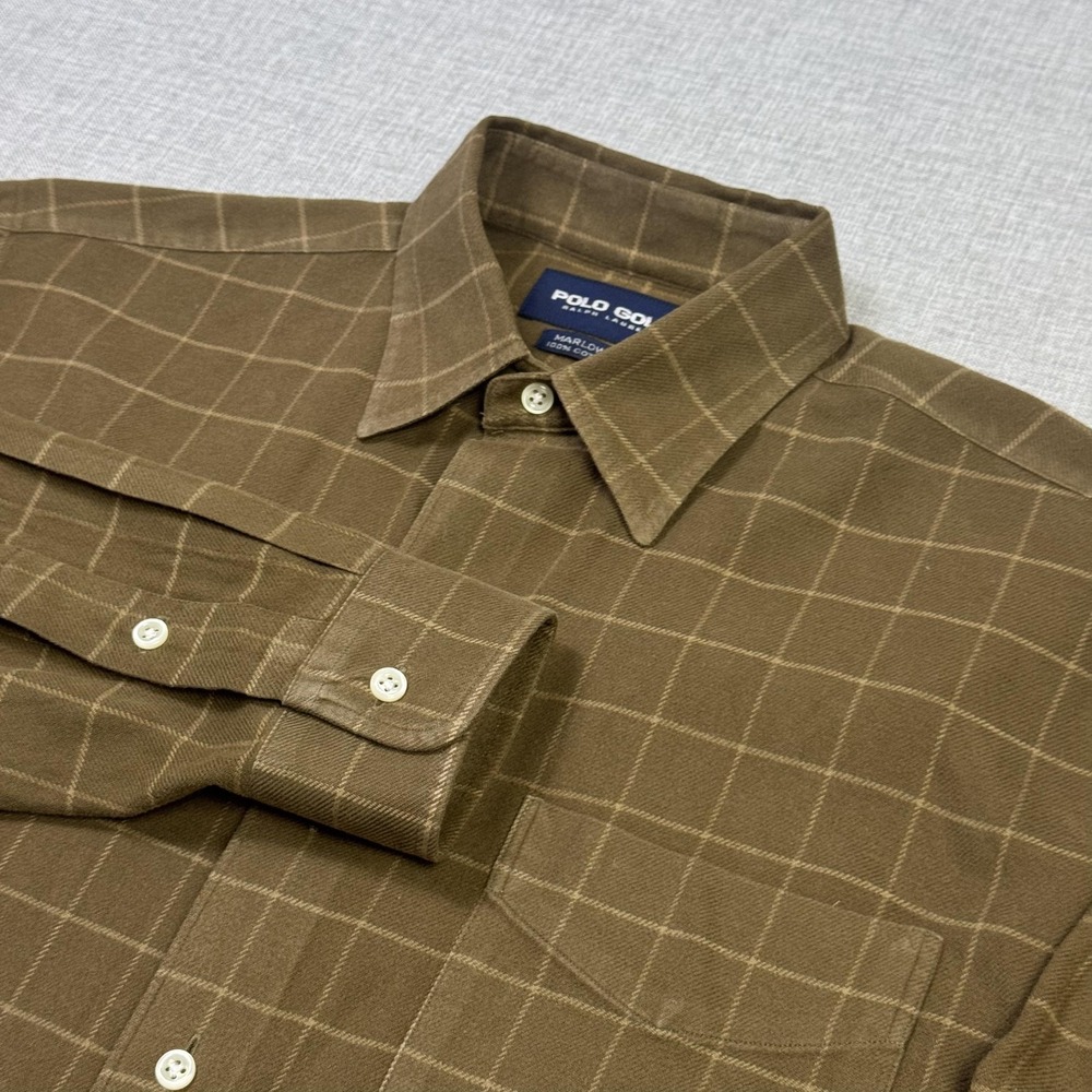 Ralph Lauren Polo Golf Marlowe Vintage Flannel Button-Up Shirt Men M Brown Check